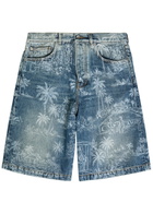 Amiri Palm Printed Denim Shorts Indigo