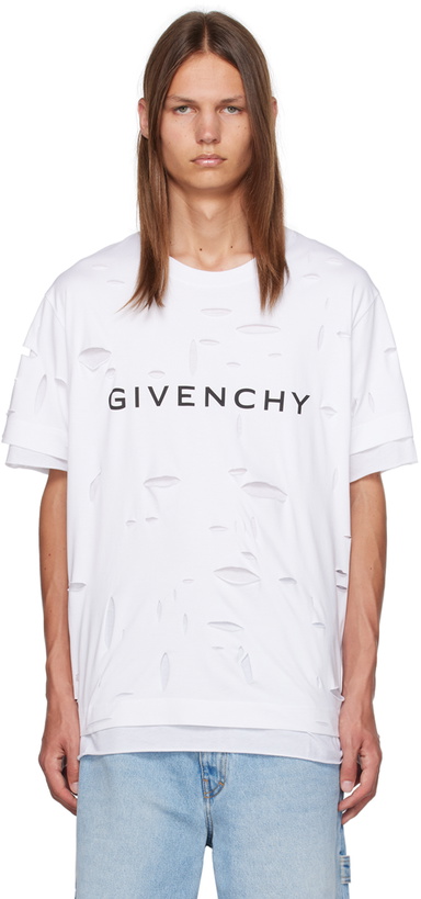 Photo: Givenchy White Distressed T-Shirt