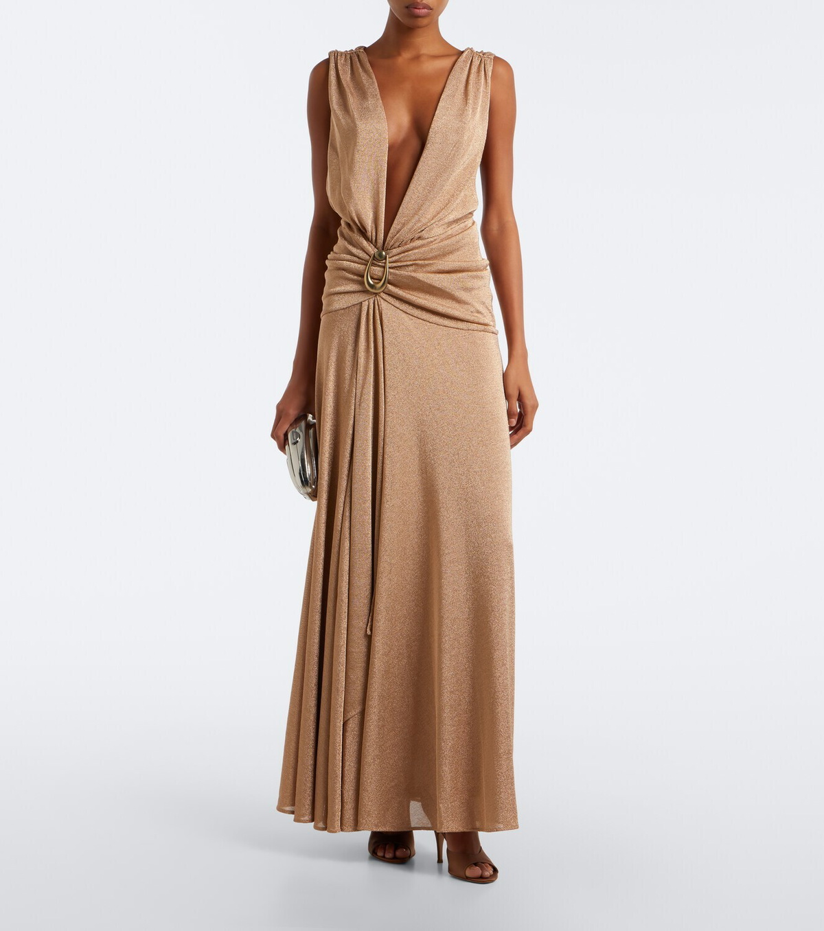 Christopher Esber Embellished gathered jersey lamé gown