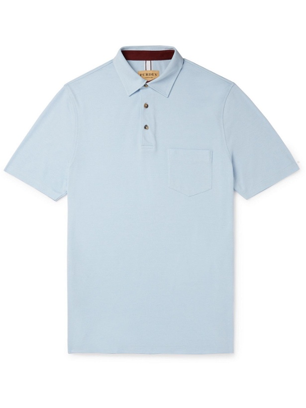 Photo: Purdey - Berkshire Cotton-Blend Piqué Polo Shirt - Blue