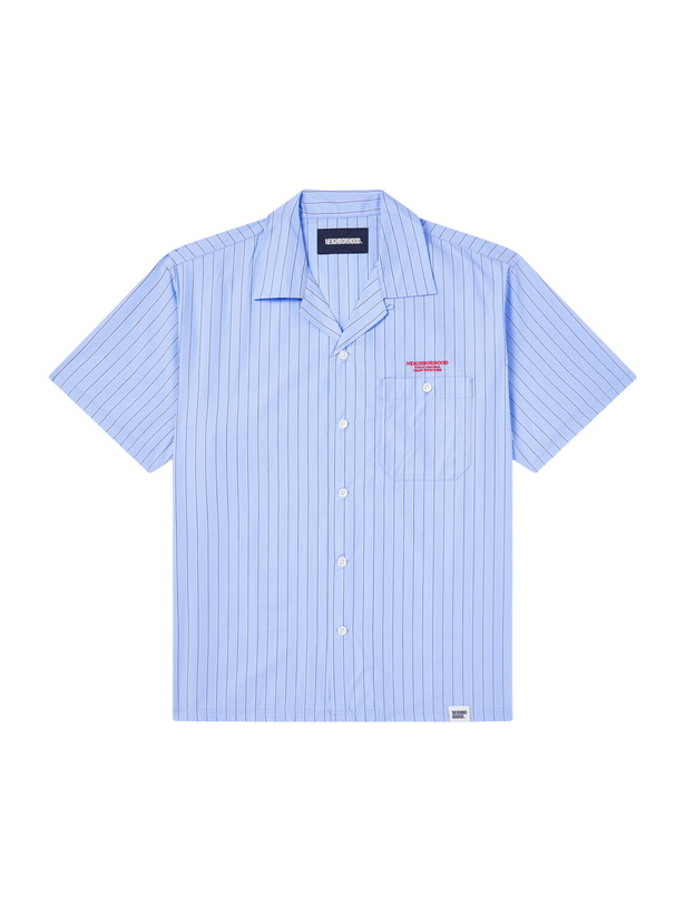 Photo: Neighborhood - Camp-Collar Logo-Embroidered Striped Cotton Shirt - Blue