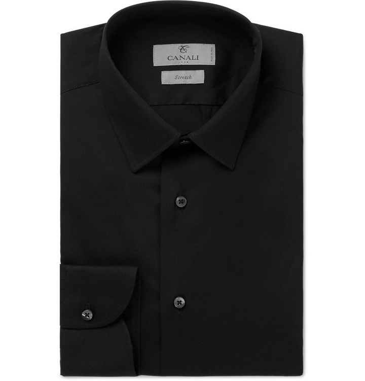 Photo: Canali - Black Slim-Fit Stretch Cotton-Blend Poplin Shirt - Men - Black
