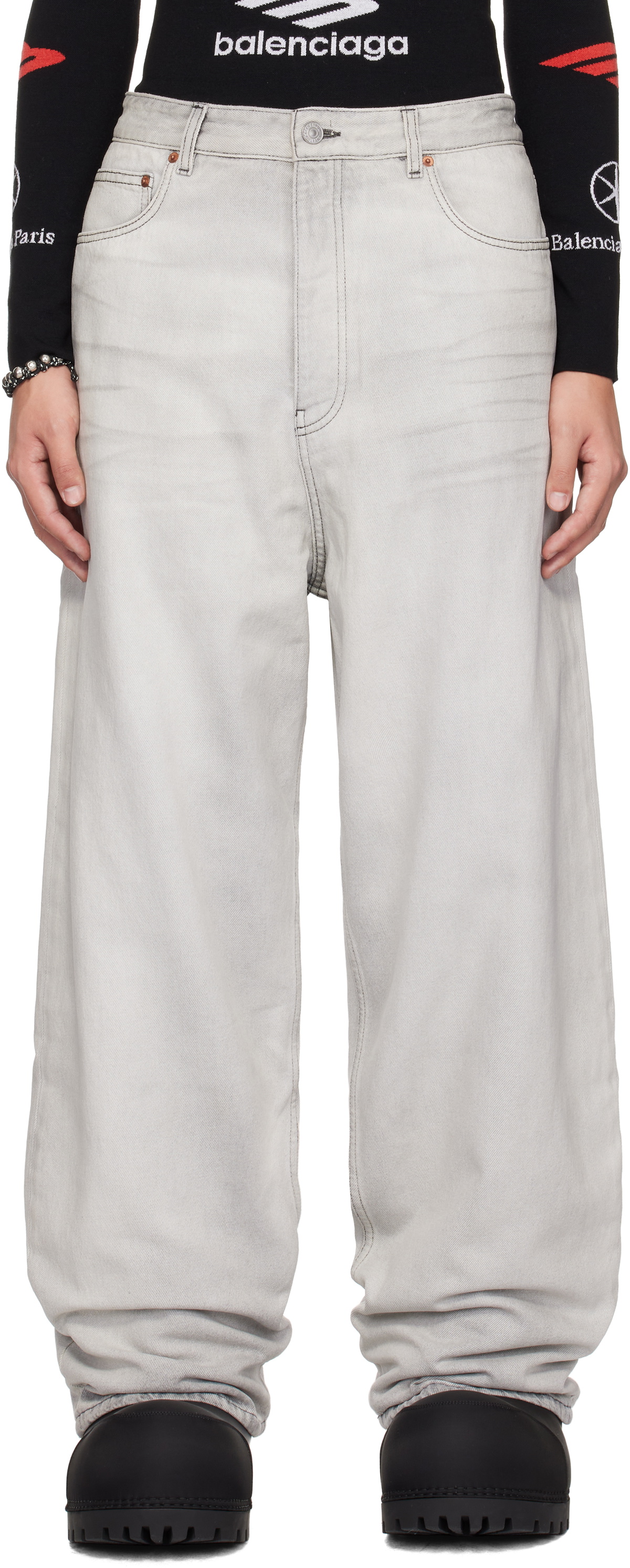 【希少】BALENCIAGA 2021 Denim Pants Gray Balenciaga Bootcut Jeans | Saks Fifth Avenue