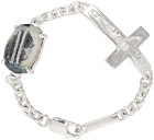 SWEETLIMEJUICE Silver Denim Oval Crucifix Bracelet