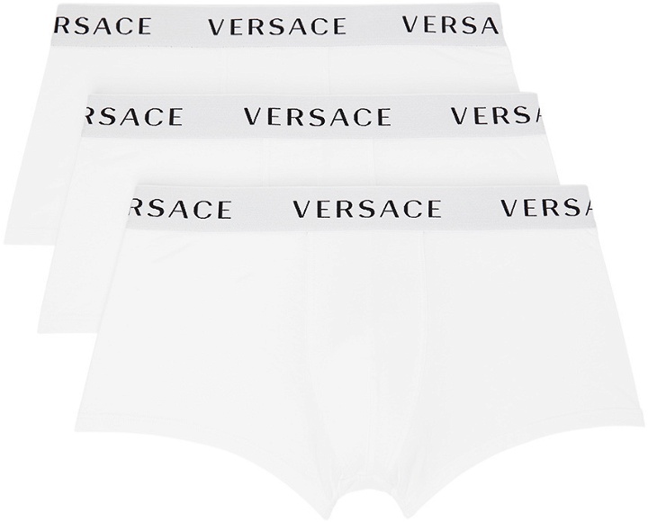 Photo: Versace Underwear Three-Pack White Trunk Boxers