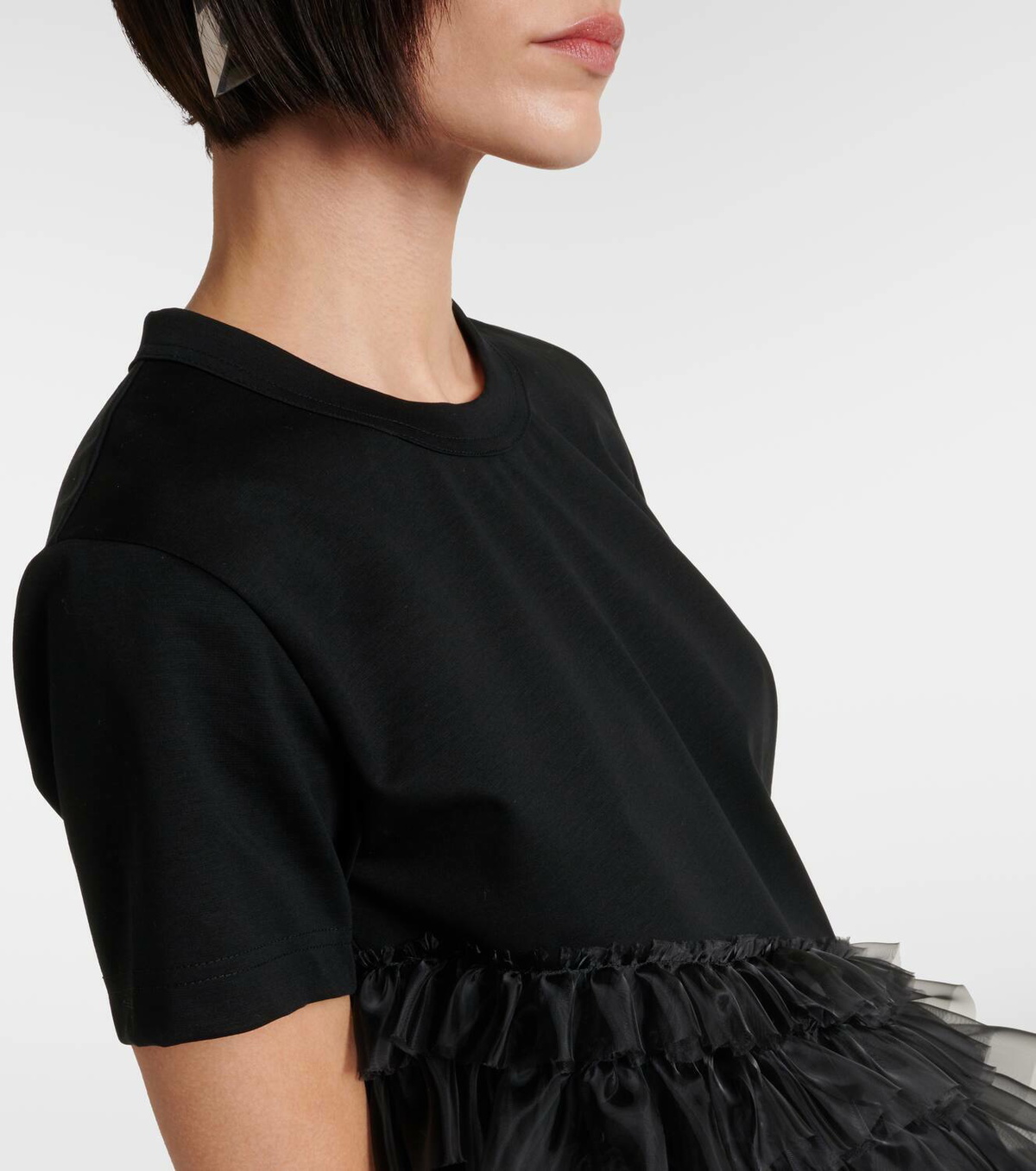 Noir Kei Ninomiya Tulle-trimmed cotton jersey T-shirt Noir