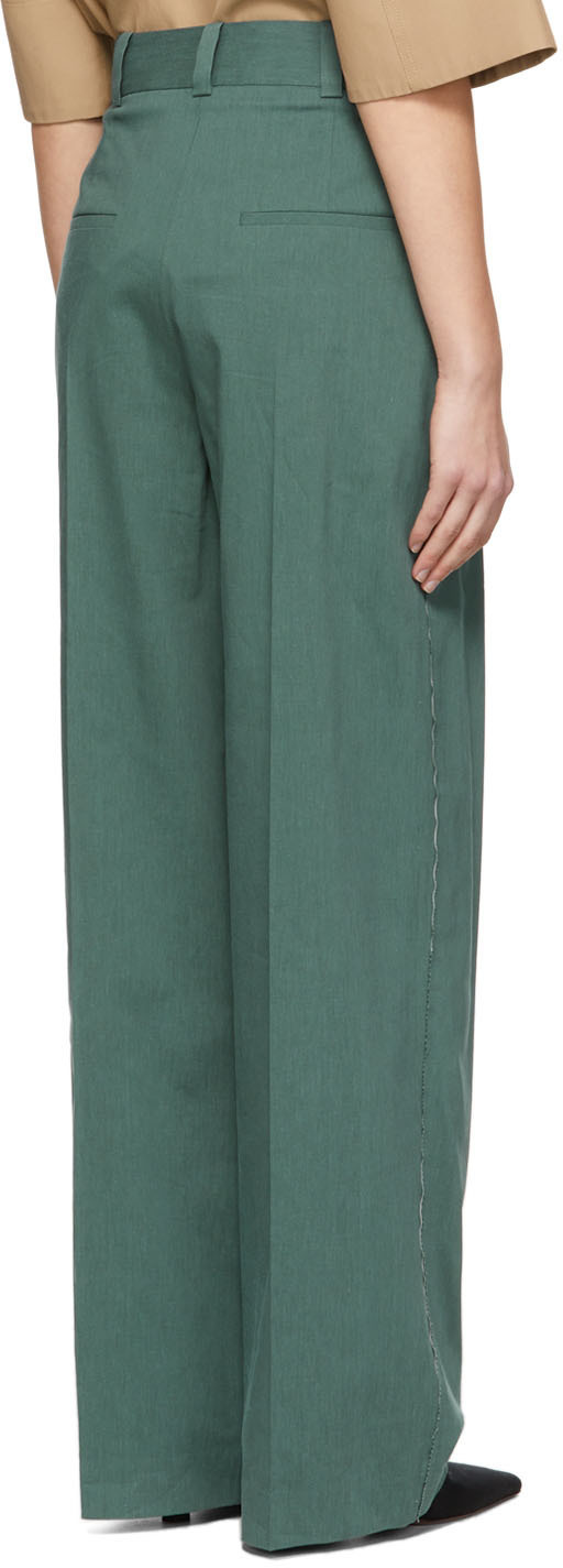LOW CLASSIC Green Linen Trousers Low Classic