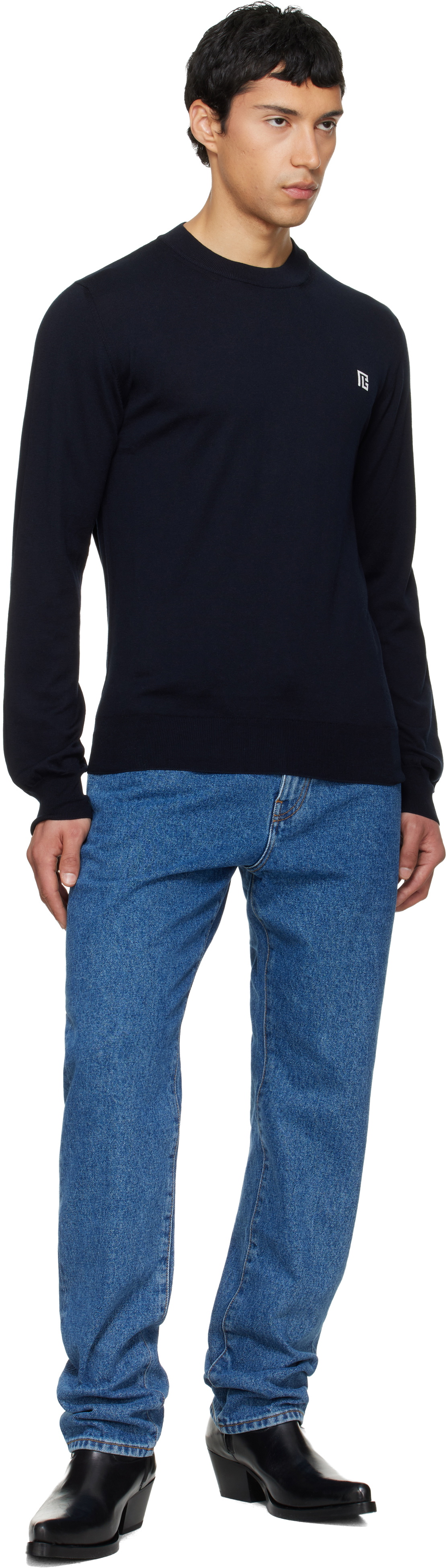 Balmain Navy Fine Silk & Cotton Sweater