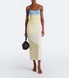 SIR Printed ruched mesh midi dress
