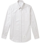 Thom Browne - Button-Down Collar Appliquéd Striped Supima Cotton Oxford Shirt - Gray