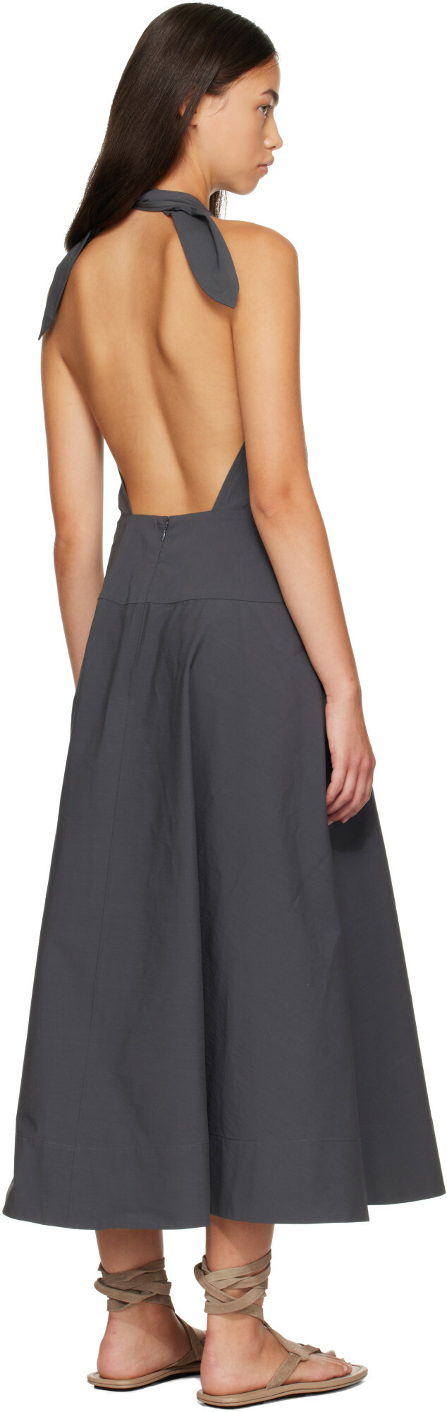 St. Agni Gray Halter Circle Hem Midi Dress