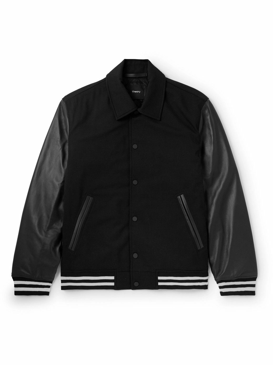 Theory - Striped Wool-Blend and Leather Varsity Jacket - Black Theory