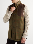 Purdey - Panelled Checked Wool-Blend Tweed and Faux Suede Gilet - Green