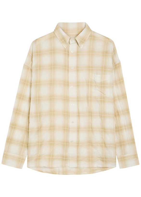 Photo: Picante Rocco Checked Crinkled Cotton-blend Overshirt Ivory