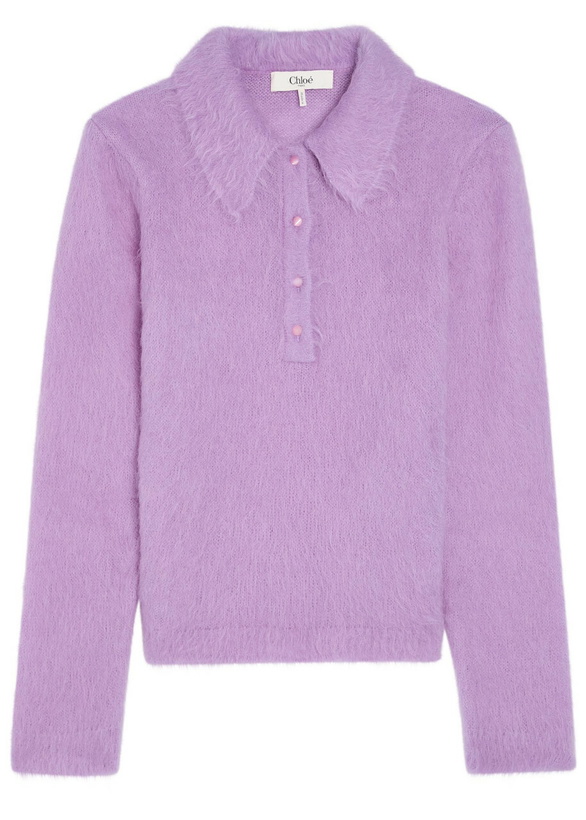 Photo: Chloe Brushed Knit Wool-blend Polo top Lilac