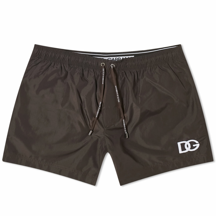 Photo: Dolce & Gabbana Men's Monogram Logo Swim Shorts in Brown
