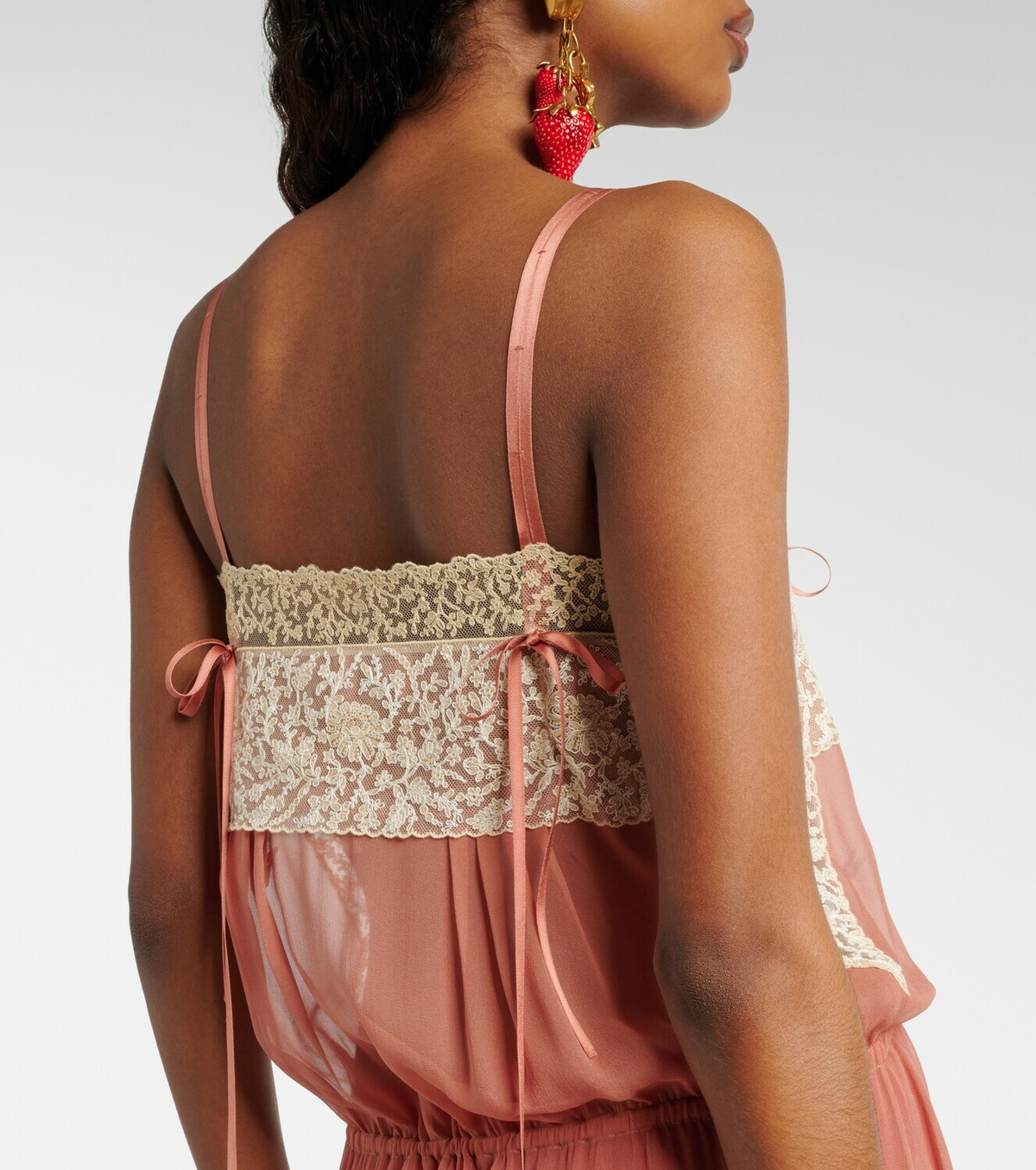 Saint Laurent Lace-trimmed silk crêpe muslin maxi dress