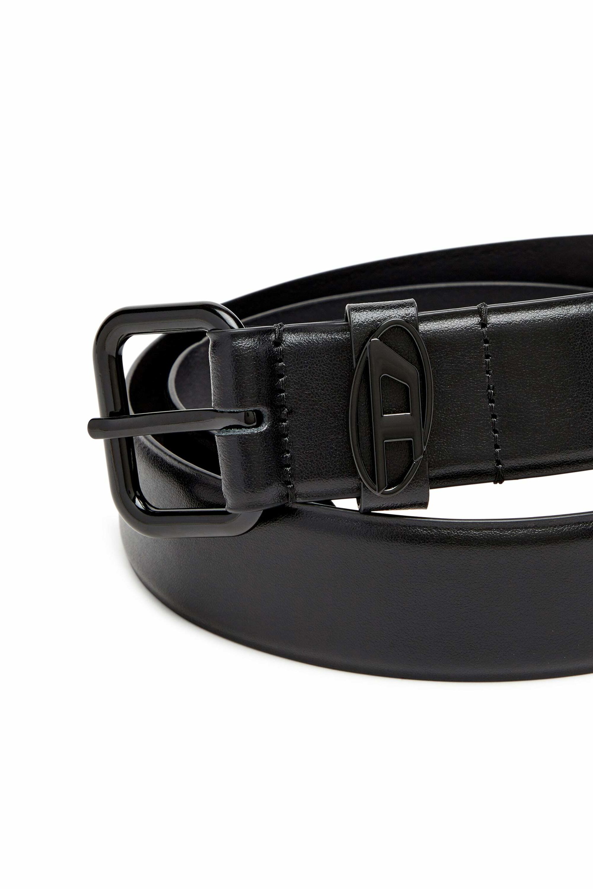 Diesel 3.9cm logo-plaque embellished leather belt - Belts - Unisex - Black