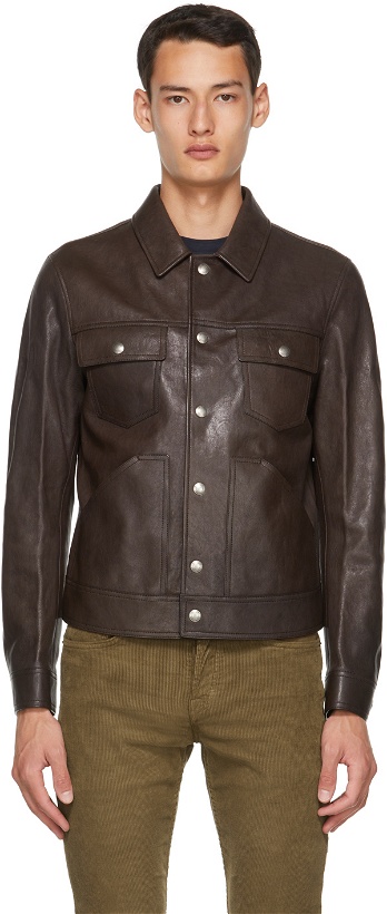 Photo: TOM FORD Brown Worked Leather Western Blouson Jacket