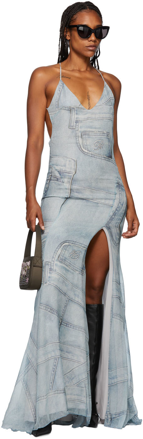 Small Denim Shoulder Bag in Grey - Blumarine