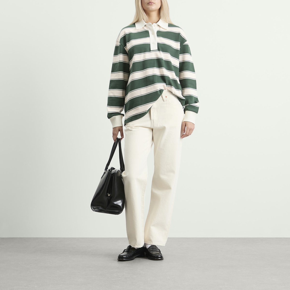 Closed Women's Stripe Rugby Top in Royal Green