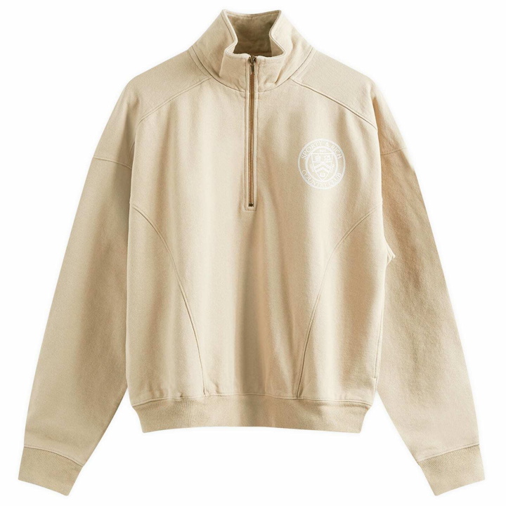 Photo: Sporty & Rich Men's Paris Country Club Quarter Zip Sweatshirt in Elephant/White