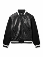 Balmain - Logo-Appliquéd Leather and Wool Varsity Jacket - Black