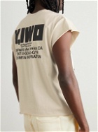 Y,IWO - Cropped Printed Cotton-Jersey T-Shirt - Neutrals