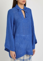 Lisa Marie Fernandez V-neck Linen-blend Tunic Blue