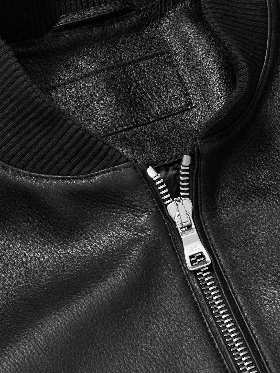 Mr P. - Full-Grain Leather Bomber Jacket - Black