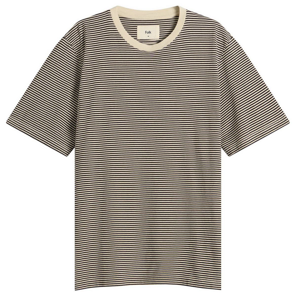 Folk Men's 1x1 Stripe T-Shirt in Espresso/Stone