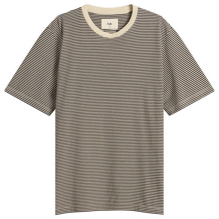 Photo: Folk Men's 1x1 Stripe T-Shirt in Espresso/Stone