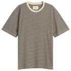Folk Men's 1x1 Stripe T-Shirt in Espresso/Stone