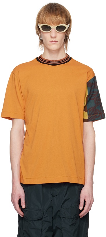 Photo: Dries Van Noten Orange Patchwork Sleeve T-Shirt