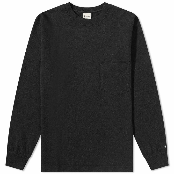 Photo: Snow Peak Men's Long Sleeve Recycled Cotton Heavy T-Shirt in Black