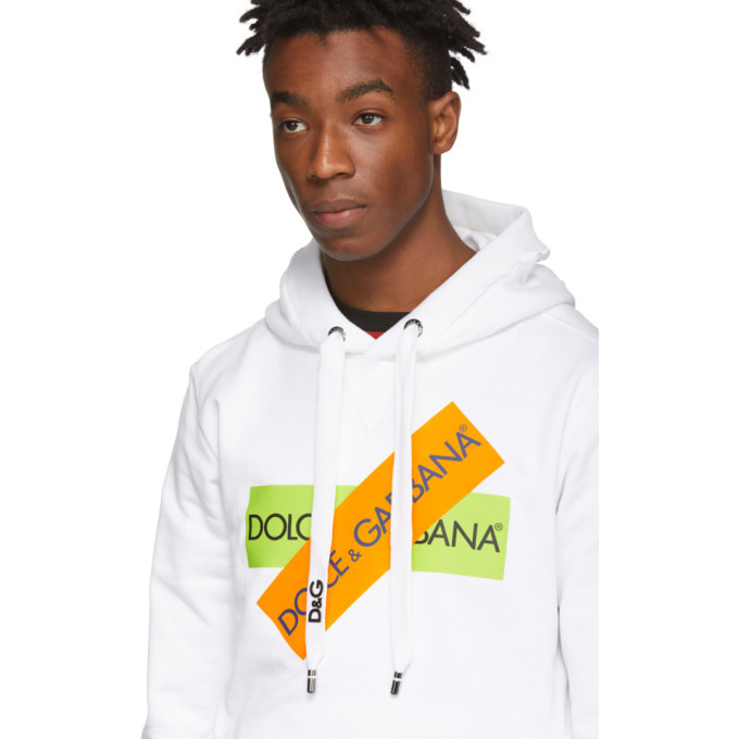 Dolce and Gabbana White Logo Tape Hoodie Dolce Gabbana