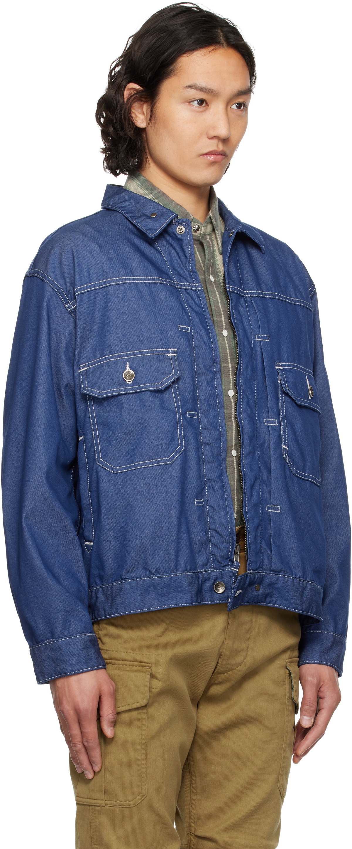 Engineered Garments Blue Zip Denim Trucker Jacket Engineered Garments