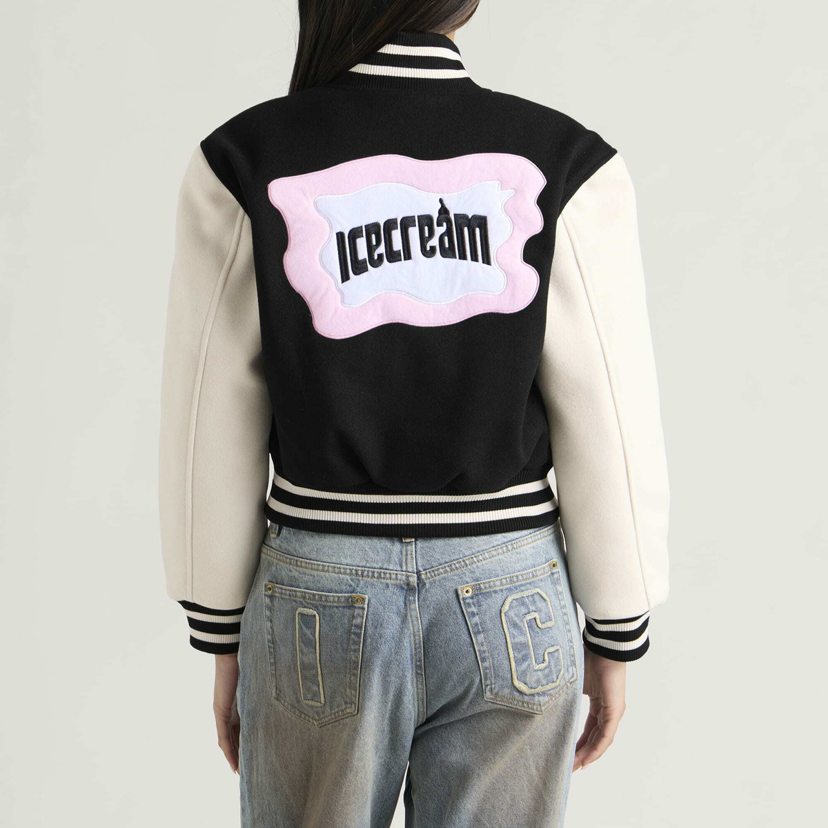 ICECREAM Women's Cropped Varsity Jacket in Black