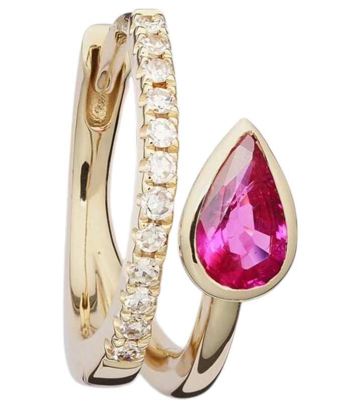 Photo: Roxanne First 14kt gold single hoop earring with diamonds and sapphire