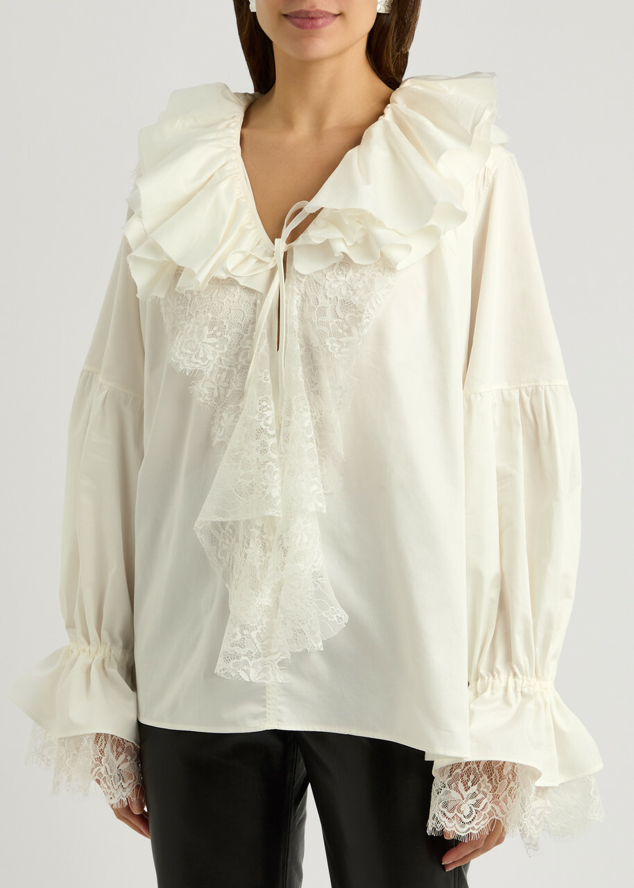 Marques' Almeida Ruffled Lace-trimmed Cotton Blouse White
