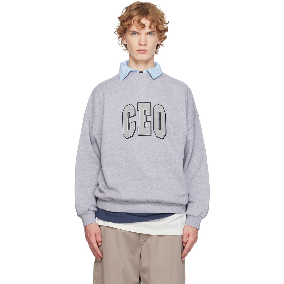 Balenciaga Gray & Blue 'CEO' Team Logo Dry Molleton Shirt Crewneck