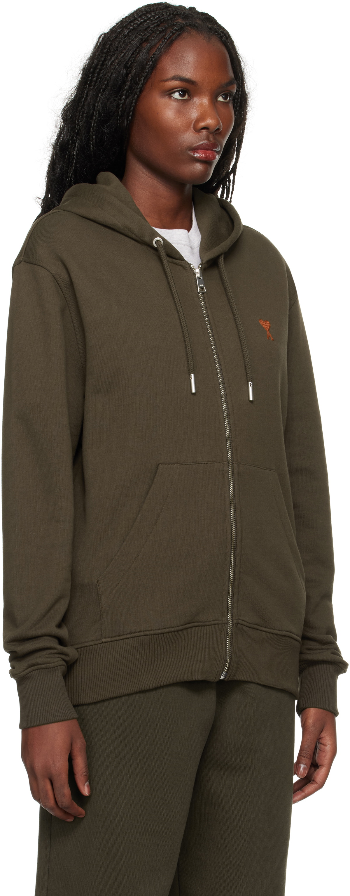 AMI Paris Brown Ami de Coeur Zipped Hoodie