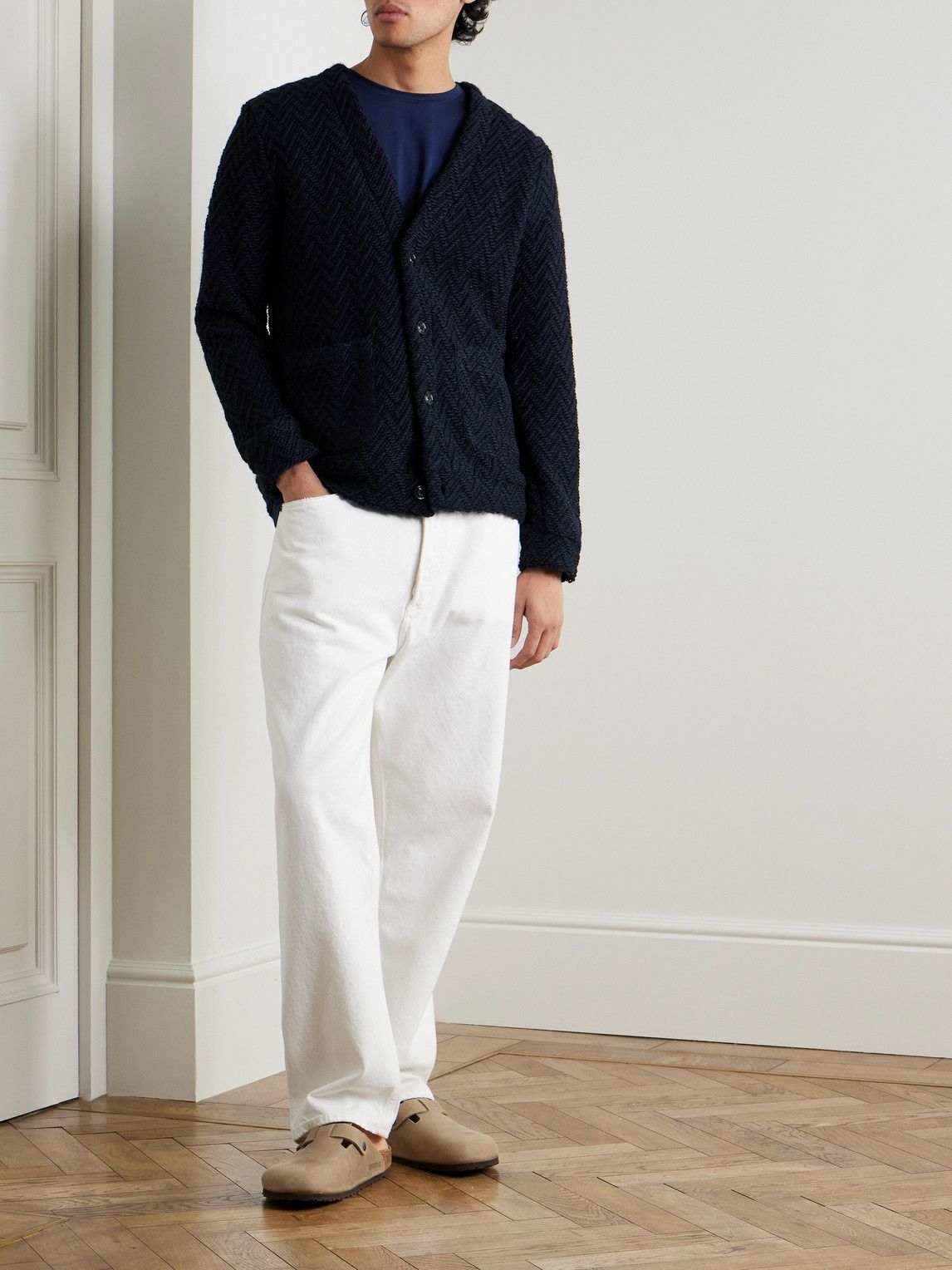 Portuguese Flannel - Herringbone Jacquard-Knit Cardigan - Blue
