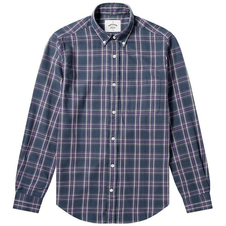 Photo: Portuguese Flannel Button Down Napa Check Shirt Grey & Purple