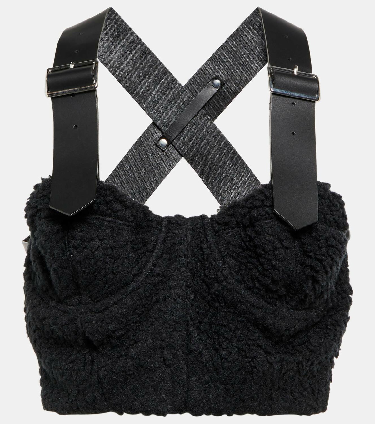 Noir Kei Ninomiya Leather-trimmed teddy fleece bustier