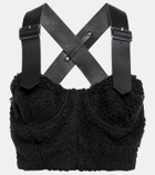 Noir Kei Ninomiya Leather-trimmed teddy fleece bustier