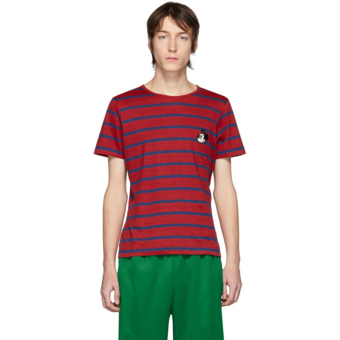 Photo: Gucci Red and Navy Disney Edition Linen Striped T-Shirt