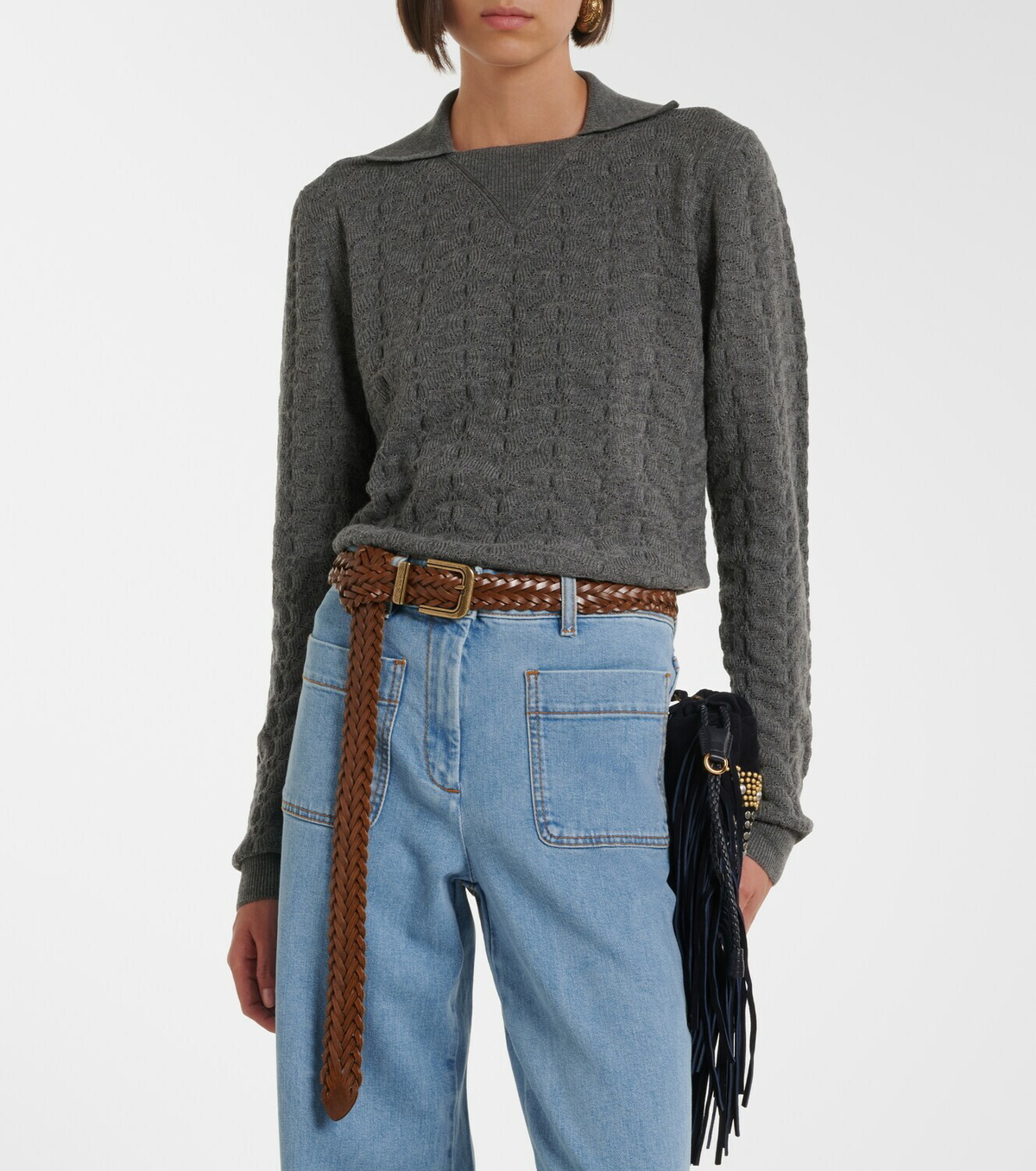 Etro Cable-knit wool polo sweater