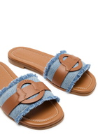 Moncler Bell Denim and Leather Sliders Blue