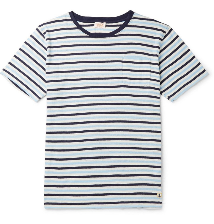 Photo: Armor Lux - Héritage Striped Cotton and Linen-Blend T-Shirt - Navy